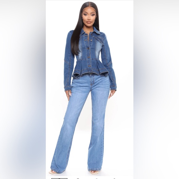 Fitted Blue Denim Peplum Jean Jacket - Picture 2 of 5